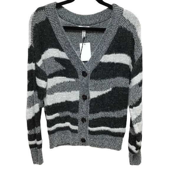 Leith Soft Fuzzy Button Cardigan Sweater Sz XL/Extra Large in Black Zebra NWT - Picture 1 of 7